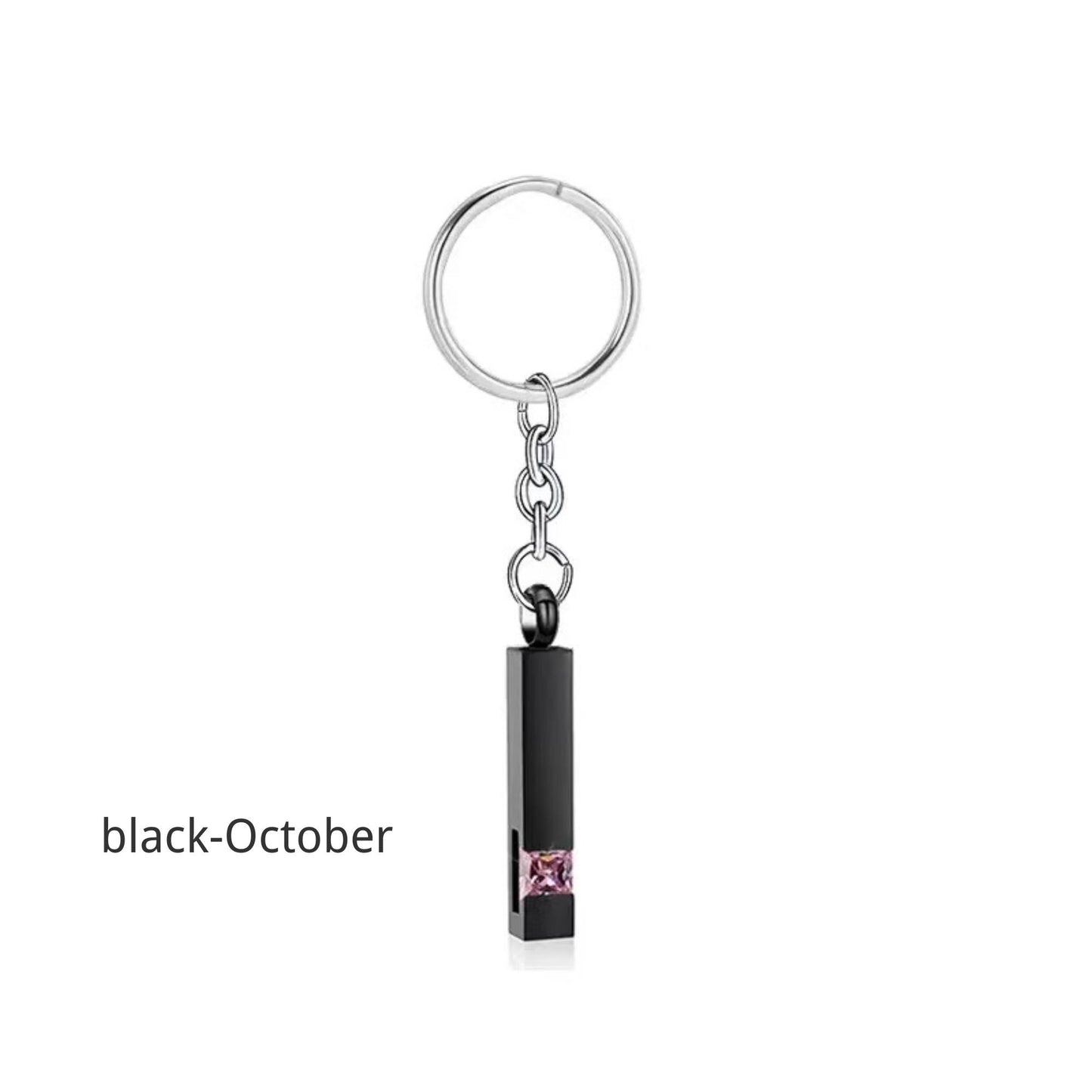 Birthstone Pet Memorial Keychain Urn - Stainless Steel Pillar Keepsake