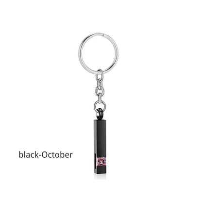 Birthstone Pet Memorial Keychain Urn - Stainless Steel Pillar Keepsake