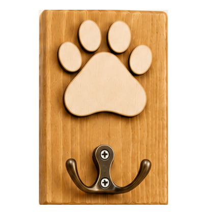 Personalized Wooden Dog Leash Holder with Paw Print & Custom Name