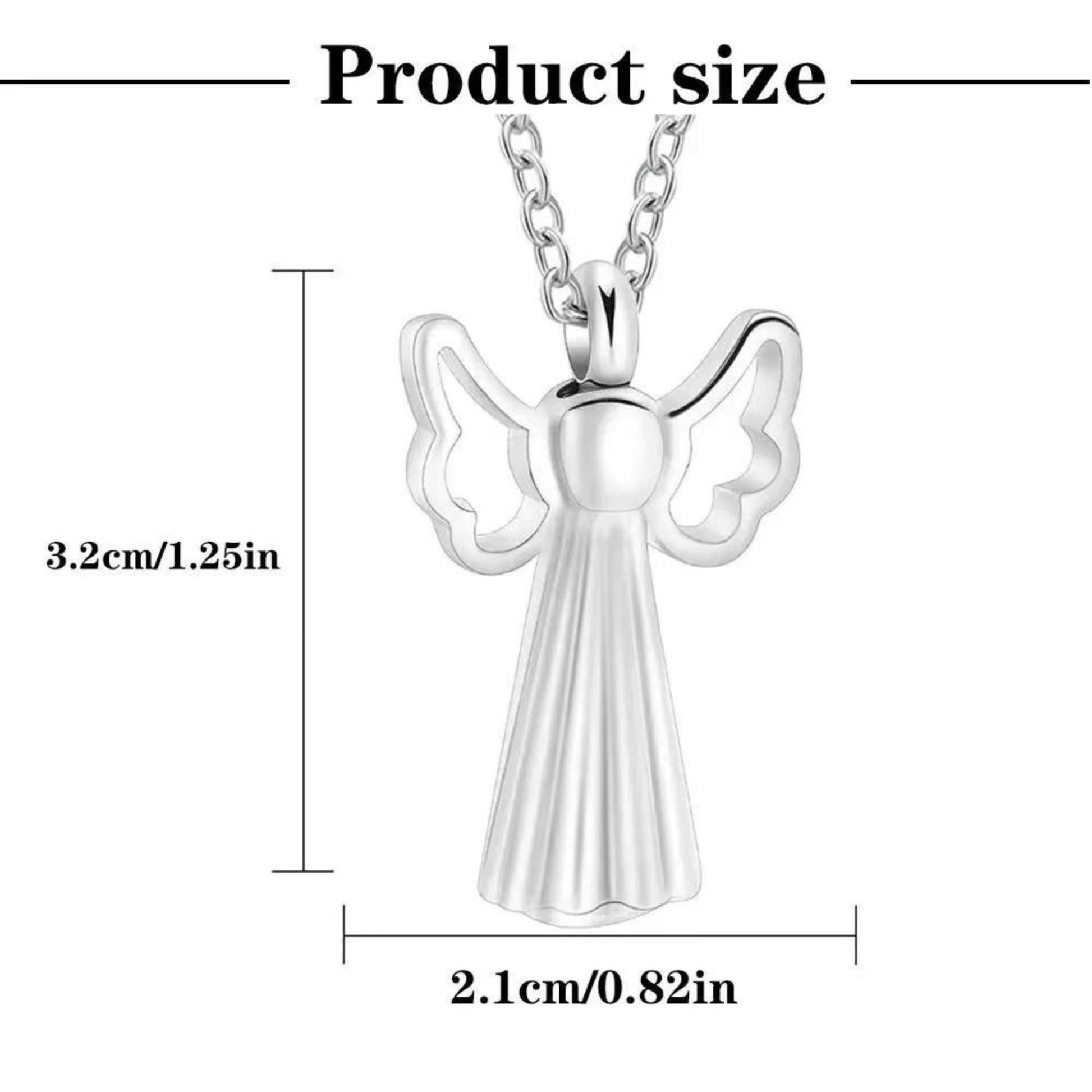 Angel wings memorial pendant size 3.2cm tall and 2.1cm wide stainless steel urn necklace