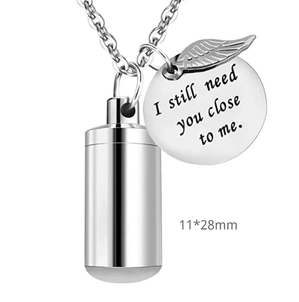 Long 28mm variant of the surgical stainless steel pet fur memorial jewelry bar pendant.