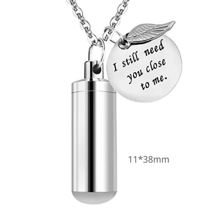 Long 38mm variant of the surgical stainless steel pet fur memorial jewelry bar pendant.