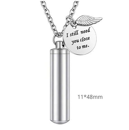 Long 48mm variant of the surgical stainless steel pet fur memorial jewelry bar pendant.