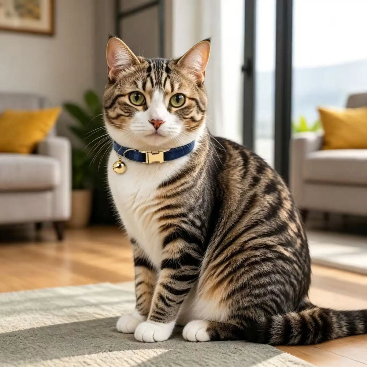 Personalized Velvet Cat Collar with Bell & Engraved Name and Phone Number