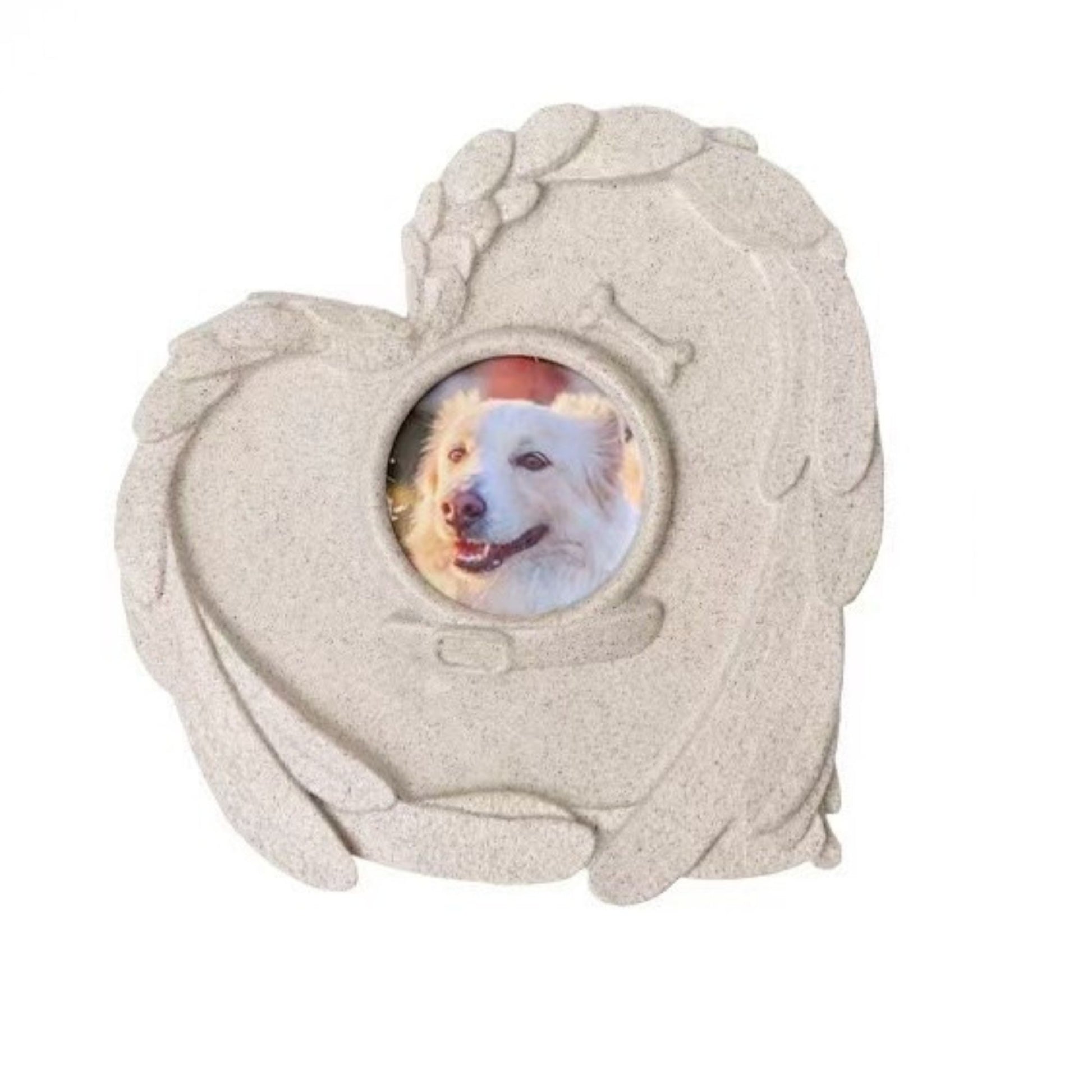 Product details image of the dog memorial stone variation with size markings on a clean white background.