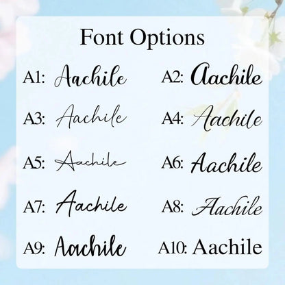 Available lettering styles for customizing a pet name on a keepsake frame