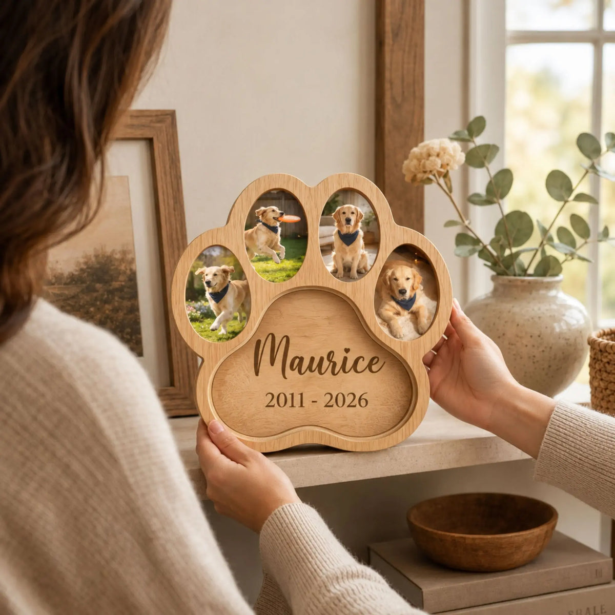 Personalized pet memorial photo frame designed to preserve cherished memories