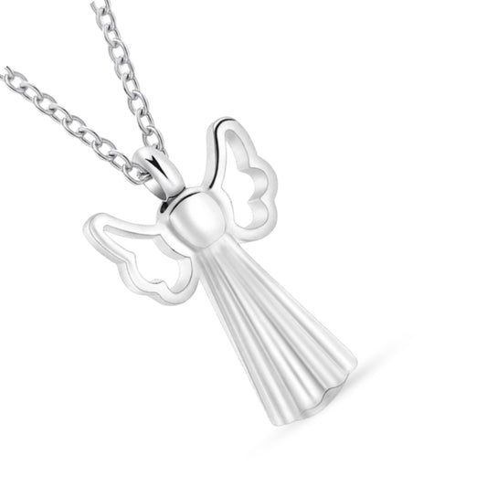 Stainless steel angel wings urn necklace pet memorial keepsake pendant in silver tone
