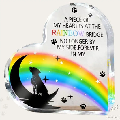 "Acrylic memorial plaque for pet loss with Rainbow Bridge and moon design",