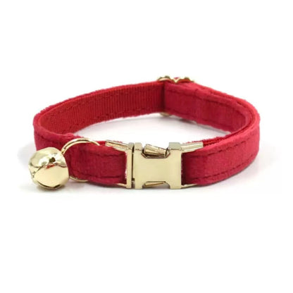Personalized Velvet Cat Collar with Bell & Engraved Name and Phone Number