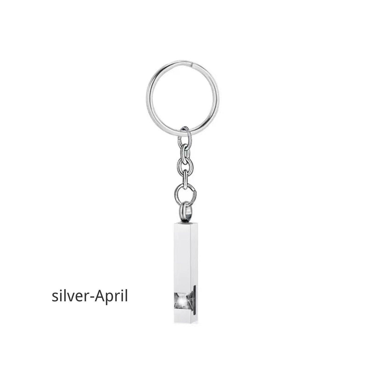 Birthstone Pet Memorial Keychain Urn - Stainless Steel Pillar Keepsake
