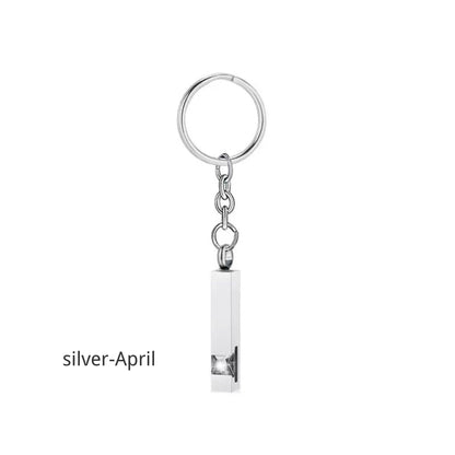 Birthstone Pet Memorial Keychain Urn - Stainless Steel Pillar Keepsake
