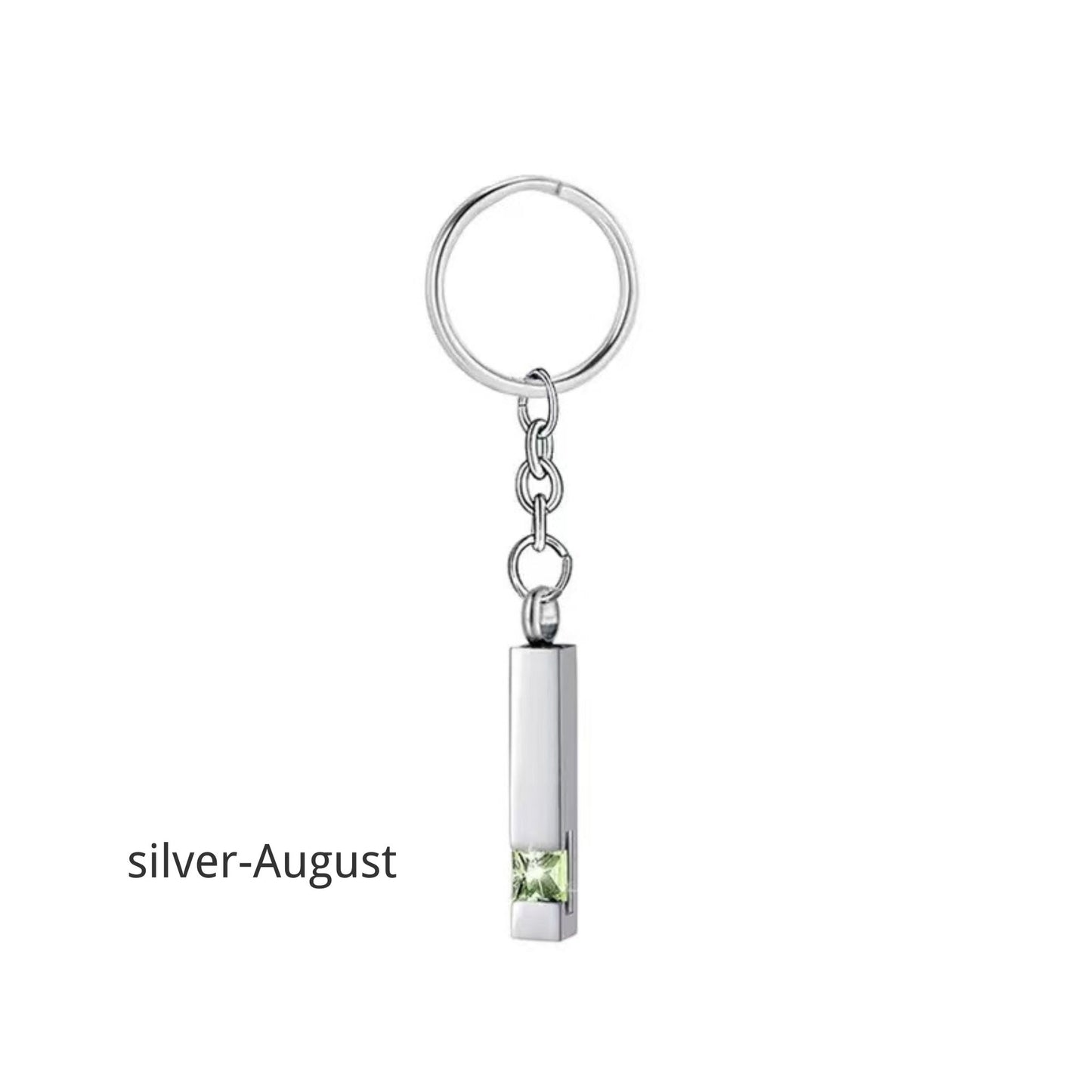 Birthstone Pet Memorial Keychain Urn - Stainless Steel Pillar Keepsake