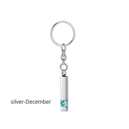 Birthstone Pet Memorial Keychain Urn - Stainless Steel Pillar Keepsake