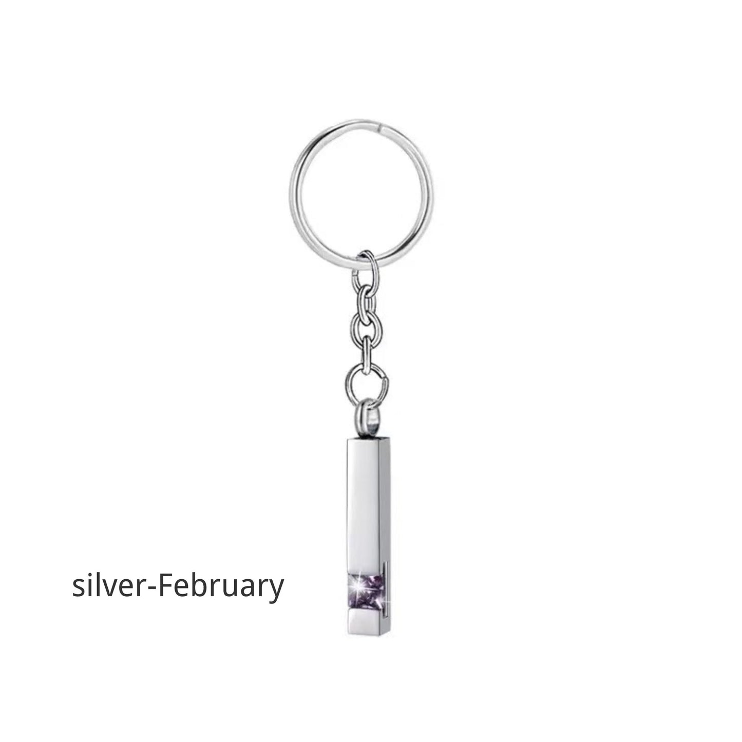 Birthstone Pet Memorial Keychain Urn - Stainless Steel Pillar Keepsake