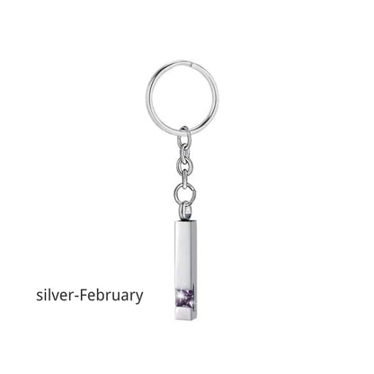 Birthstone Pet Memorial Keychain Urn - Stainless Steel Pillar Keepsake