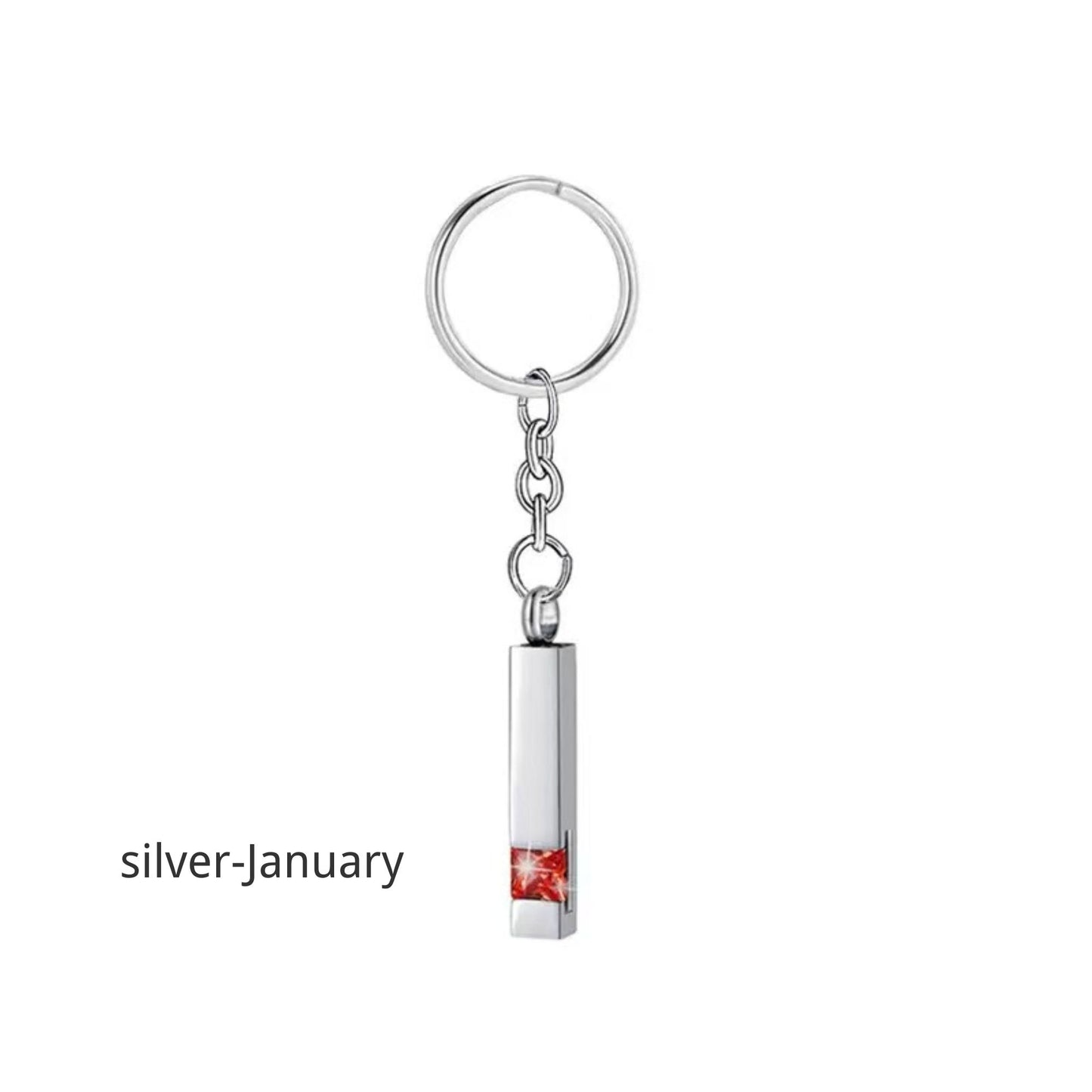 Birthstone Pet Memorial Keychain Urn - Stainless Steel Pillar Keepsake