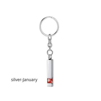 Birthstone Pet Memorial Keychain Urn - Stainless Steel Pillar Keepsake
