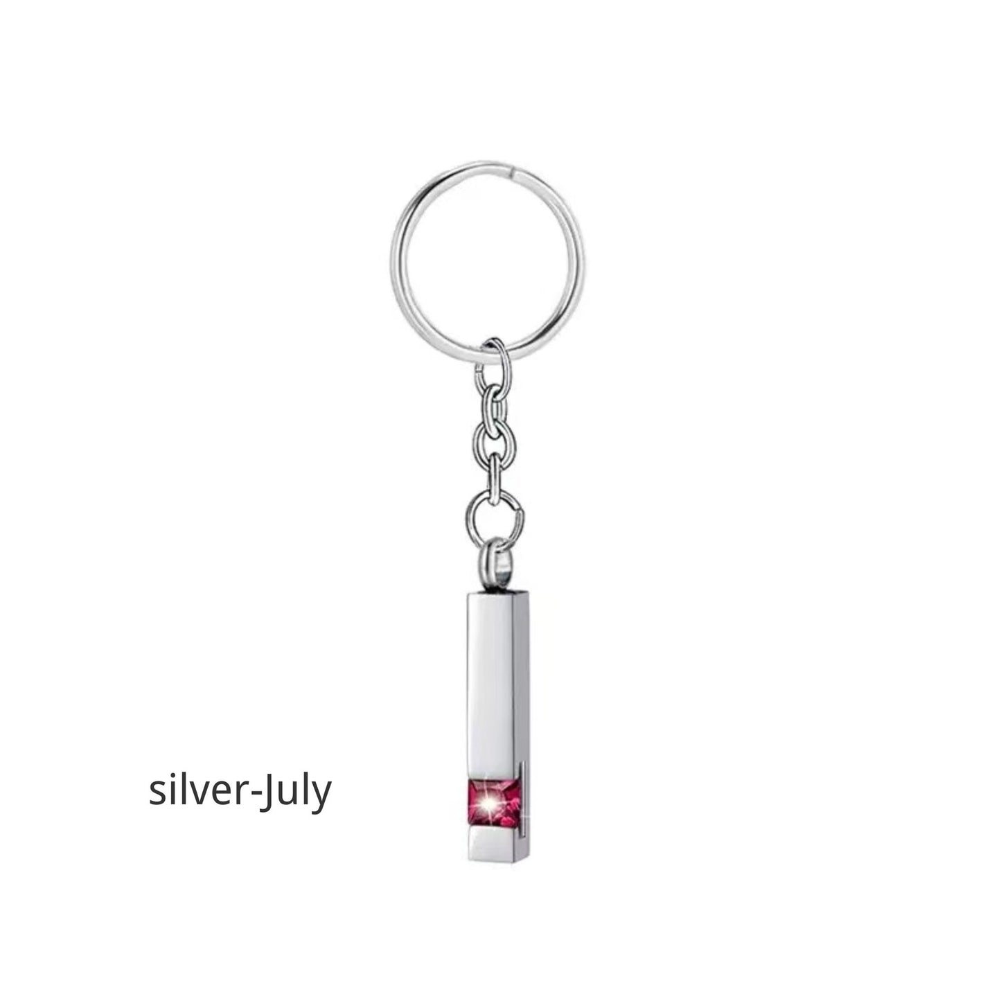Birthstone Pet Memorial Keychain Urn - Stainless Steel Pillar Keepsake