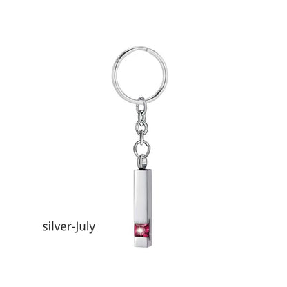 Birthstone Pet Memorial Keychain Urn - Stainless Steel Pillar Keepsake