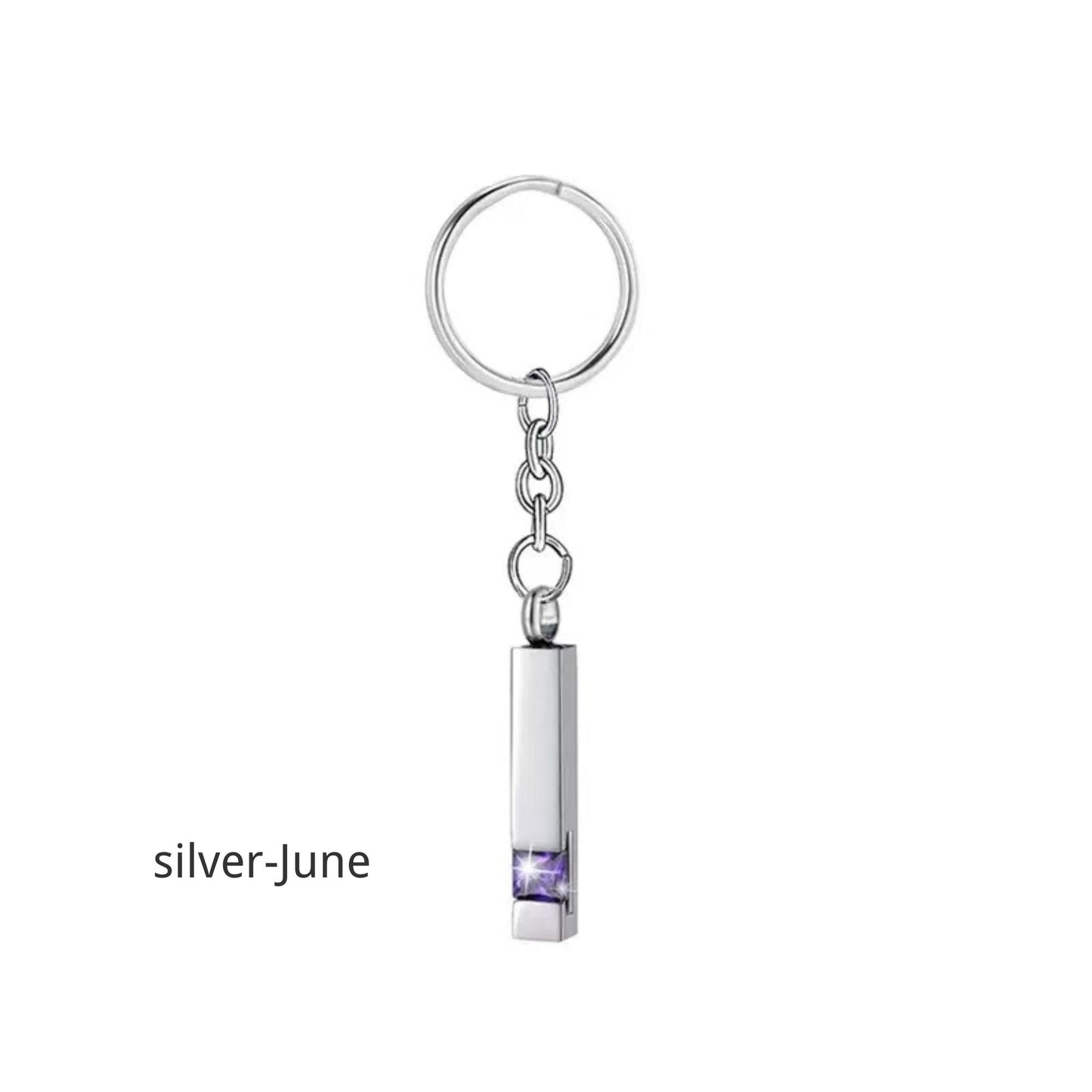 Birthstone Pet Memorial Keychain Urn - Stainless Steel Pillar Keepsake