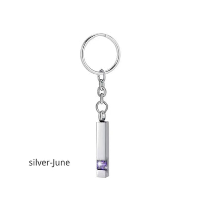 Birthstone Pet Memorial Keychain Urn - Stainless Steel Pillar Keepsake