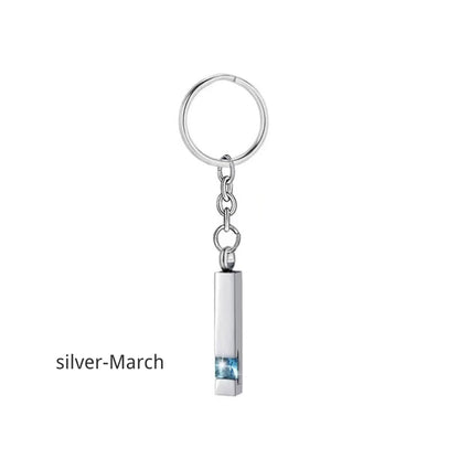 Birthstone Pet Memorial Keychain Urn - Stainless Steel Pillar Keepsake