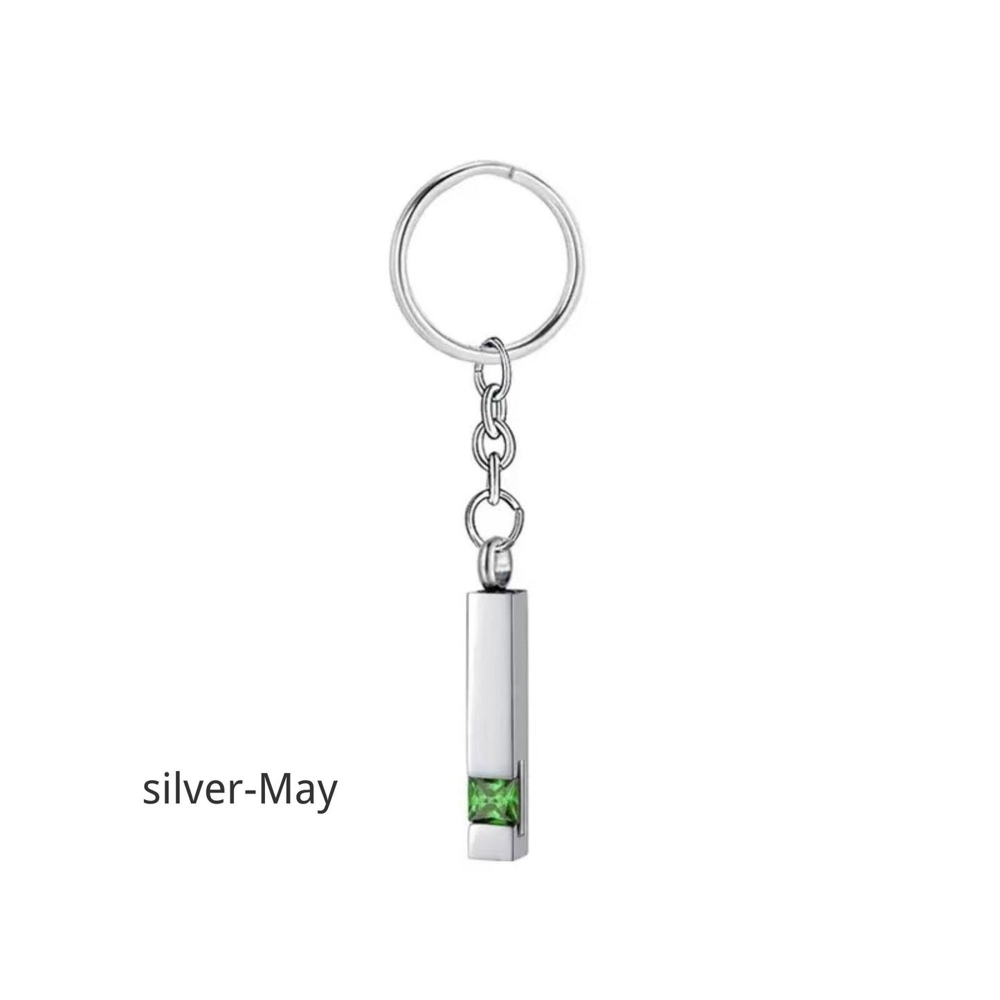 Birthstone Pet Memorial Keychain Urn - Stainless Steel Pillar Keepsake