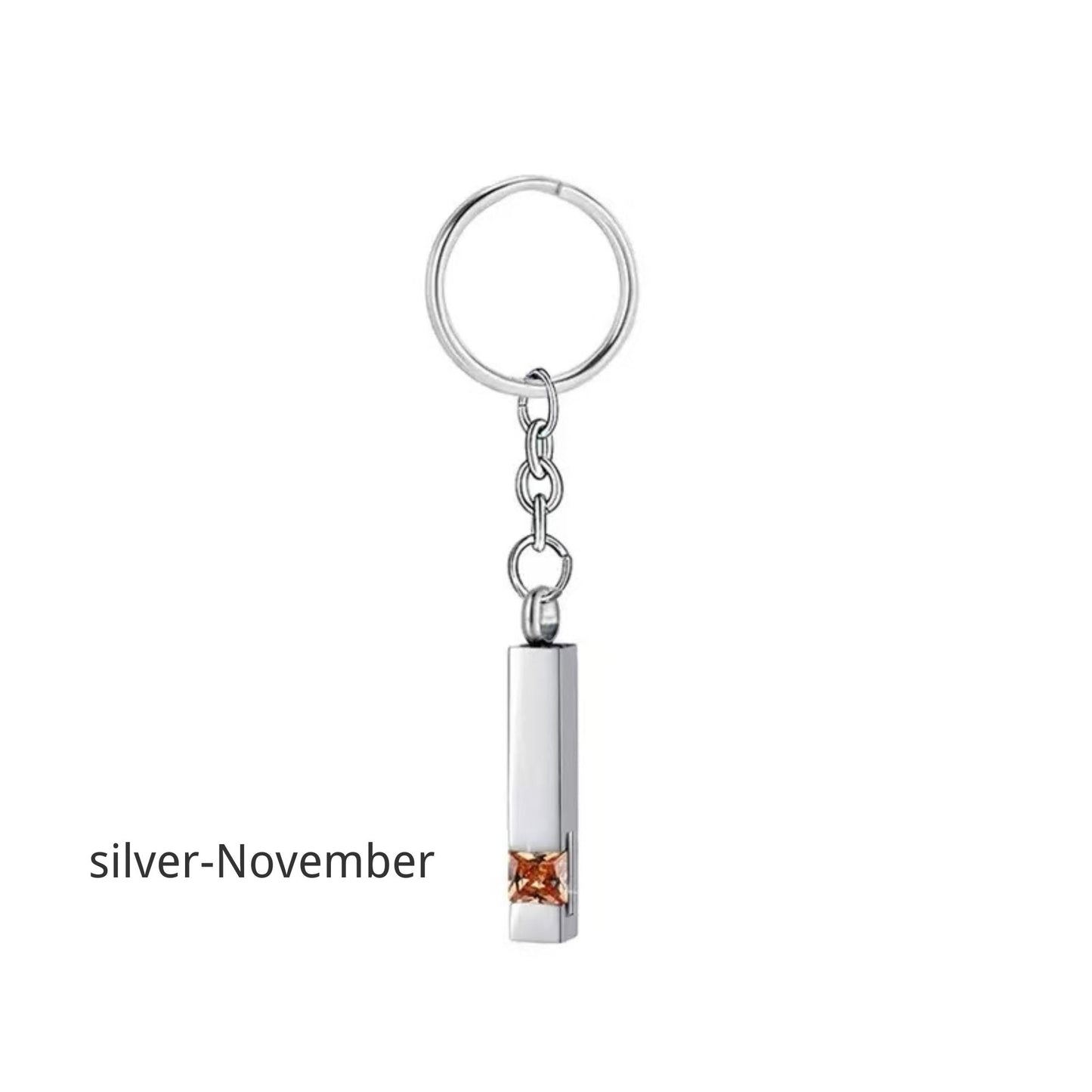 Birthstone Pet Memorial Keychain Urn - Stainless Steel Pillar Keepsake