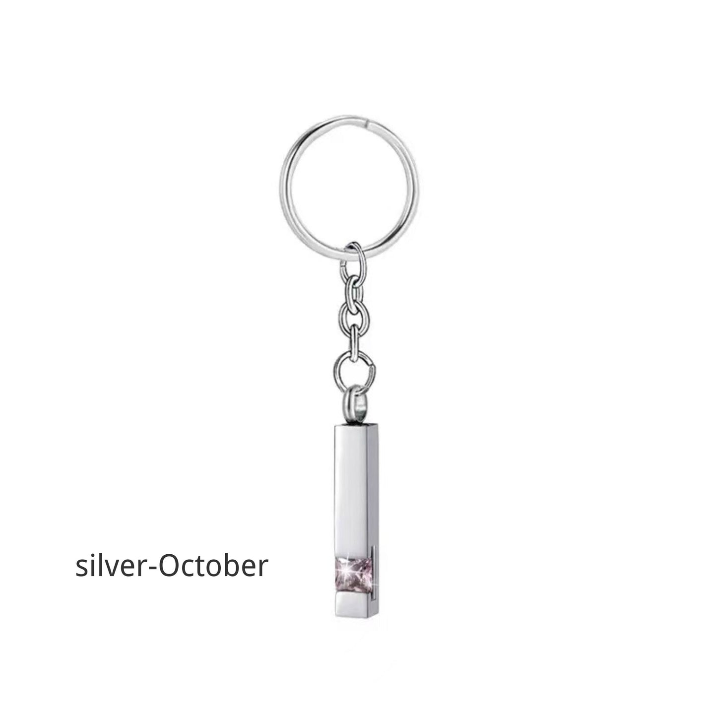 Birthstone Pet Memorial Keychain Urn - Stainless Steel Pillar Keepsake