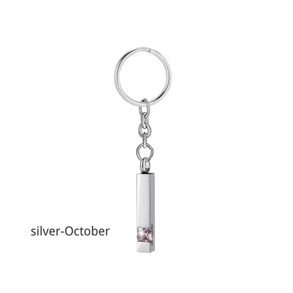 Birthstone Pet Memorial Keychain Urn - Stainless Steel Pillar Keepsake