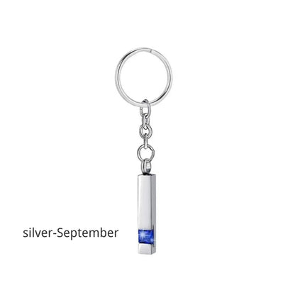 Birthstone Pet Memorial Keychain Urn - Stainless Steel Pillar Keepsake