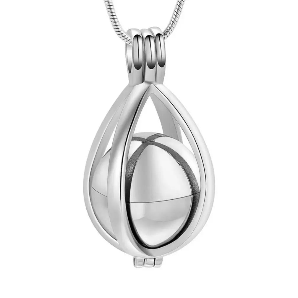 Silver teardrop urn necklace pendant for pet ashes, stainless steel keepsake cremation jewelry