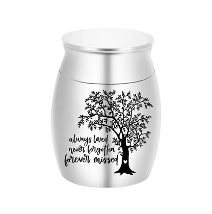 Isolated front view of the pink gold memorial urns for pets engraved with a heart shaped tree of life.