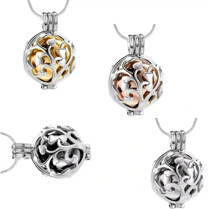 Four color options of the 316L stainless steel Tree of Life pet ashes urn necklace.