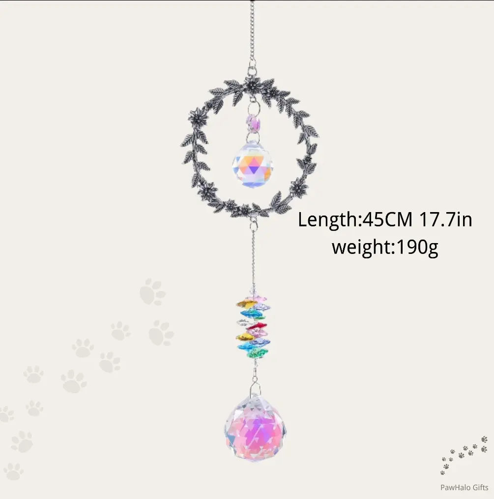 Length and weight specifications chart for the rainbow crystal ball prism suncatcher.